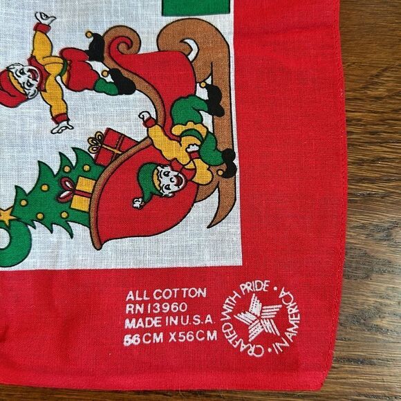 Vintage Paris Accessories cotton Christmas scarf featuring Santa & his elves - Picture 2 of 8